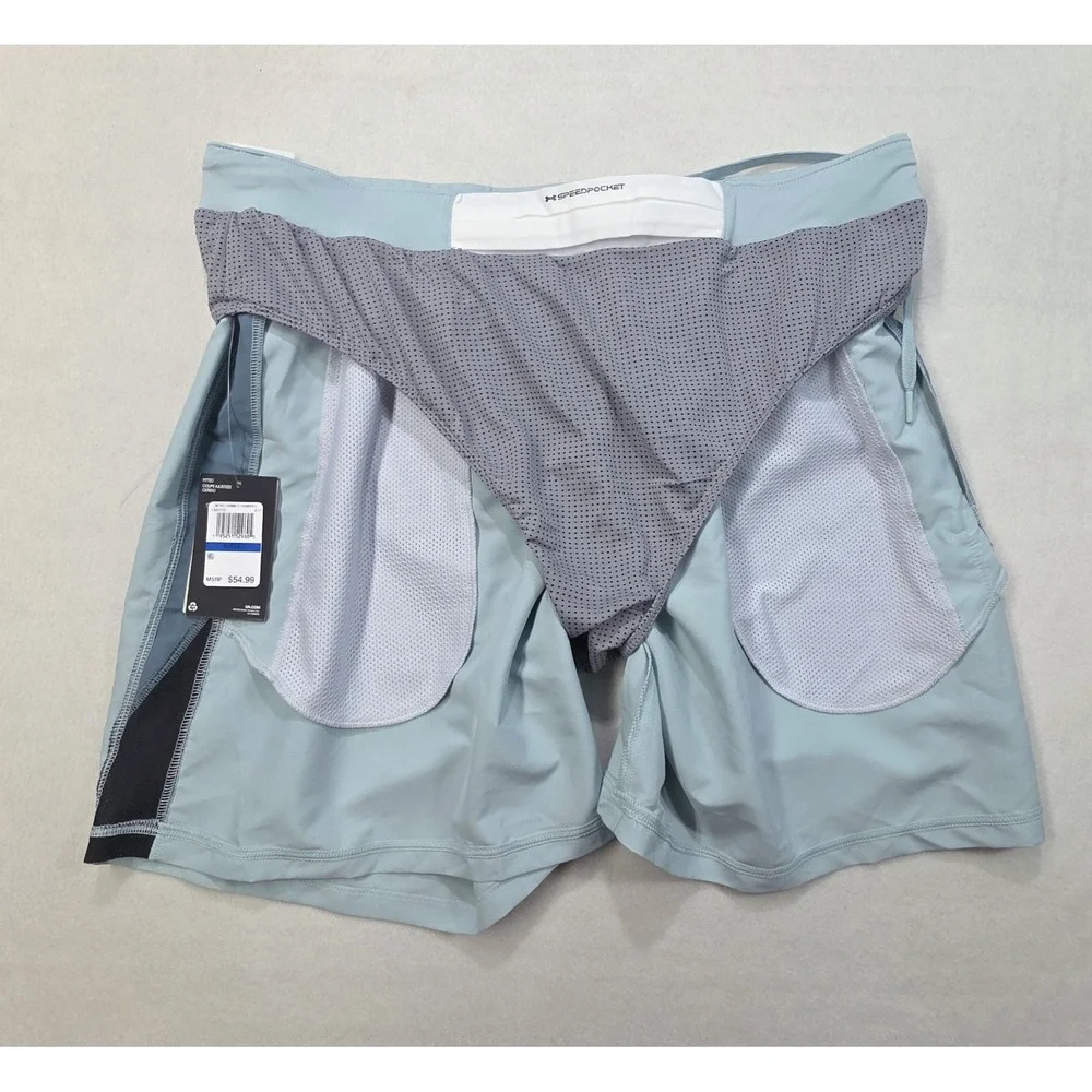NEW Under Armour Shorts Mens XL Green Black‎ Fitted Speedpocket Mesh Lined $54